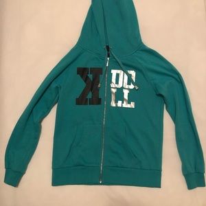 Kardashian Kollection Teal Hooded Zip Jacket Small